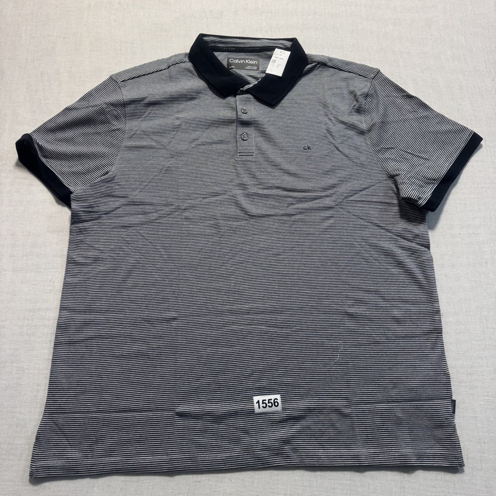 Calvin Klein Polo Shirt Mens Sz XL Black White Striped New with Tags
